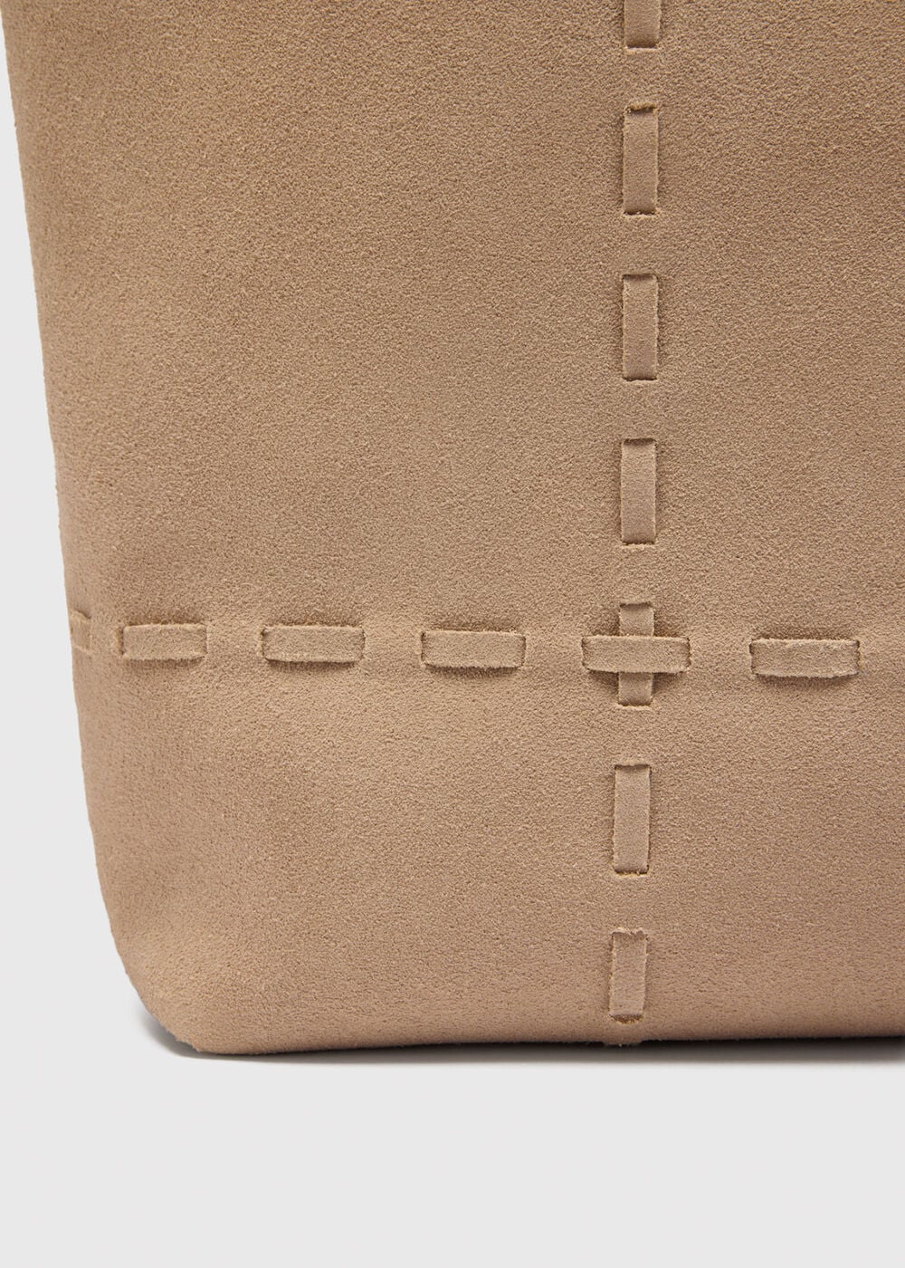 Neutral Suede Whipstitch Tote Bag
