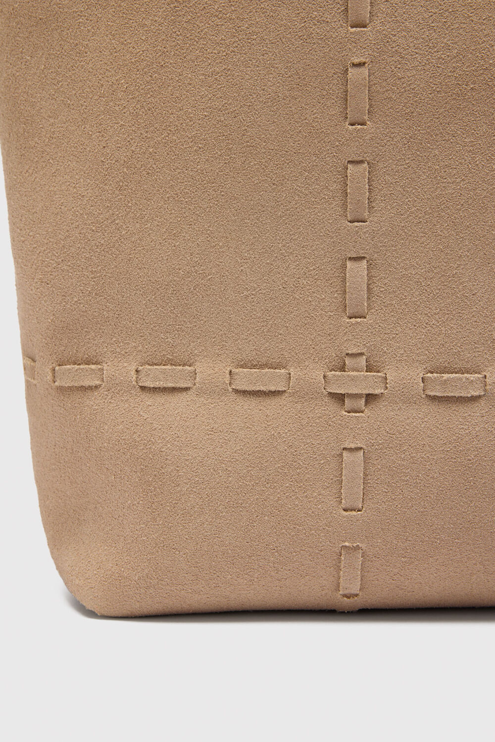 Neutral Suede Whipstitch Tote Bag