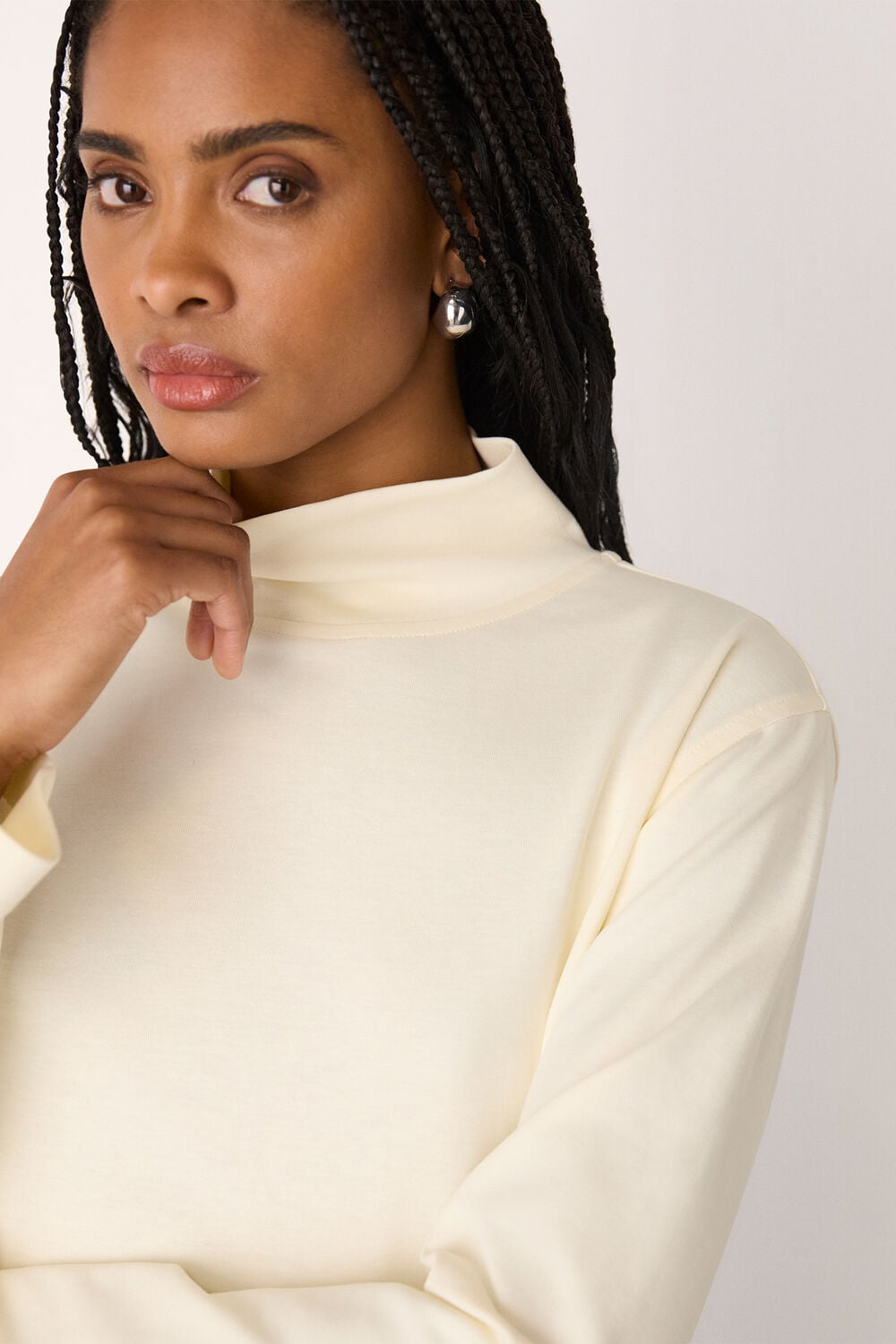 Ivory Long Sleeve Funnel Neck Jersey