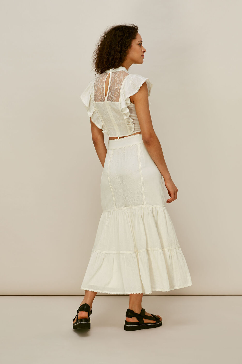Mixed Lace Frill Skirt Ivory