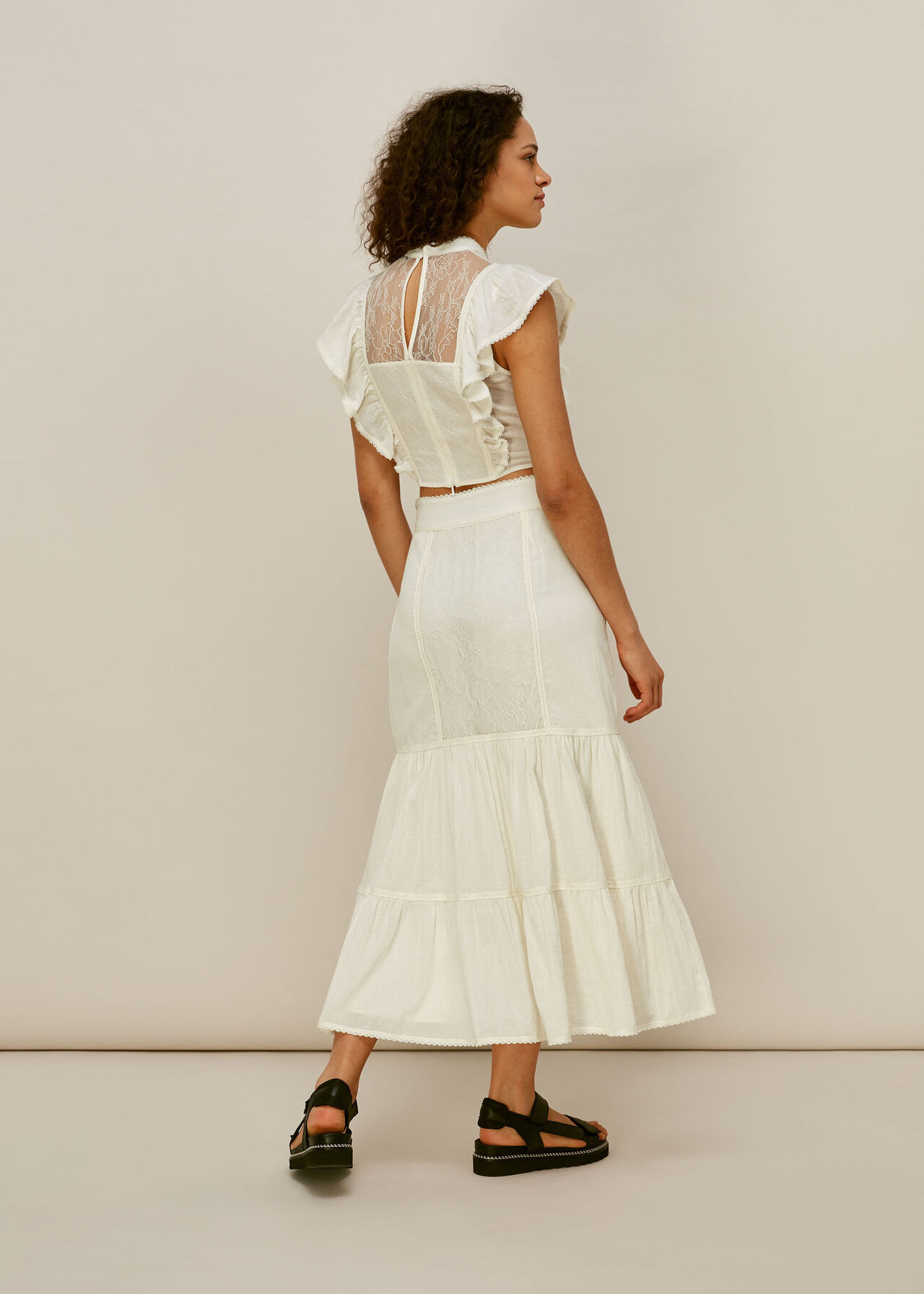 Mixed Lace Frill Skirt Ivory