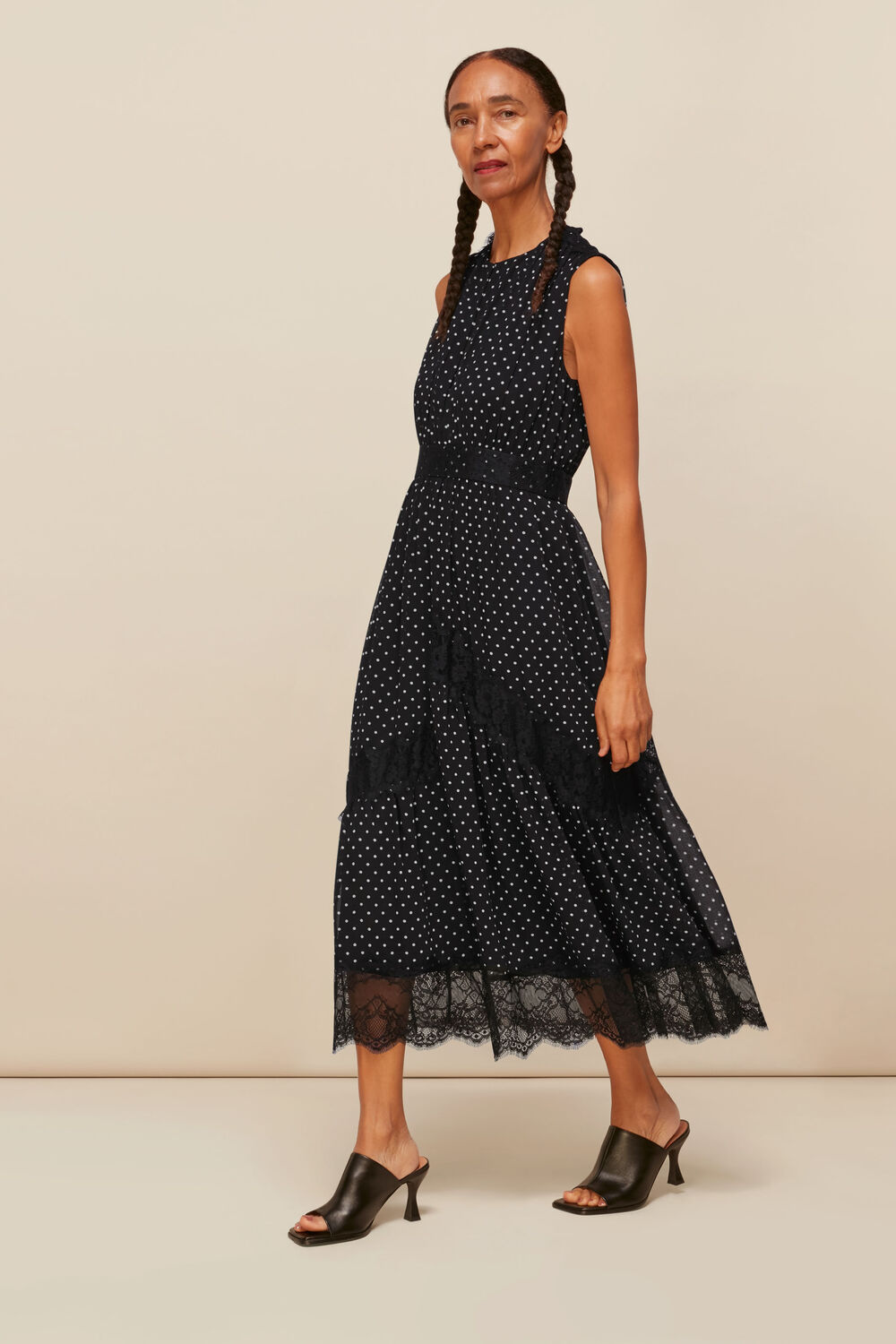 Black Spot Lace Midi Dress