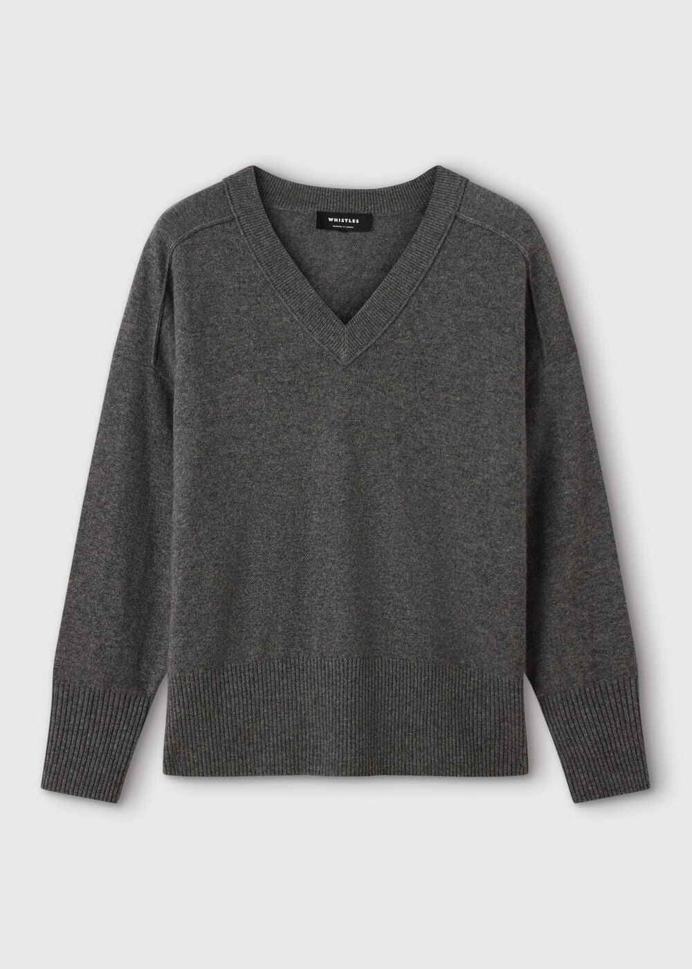 Grey Marl Cashmere Seam Detail V Neck