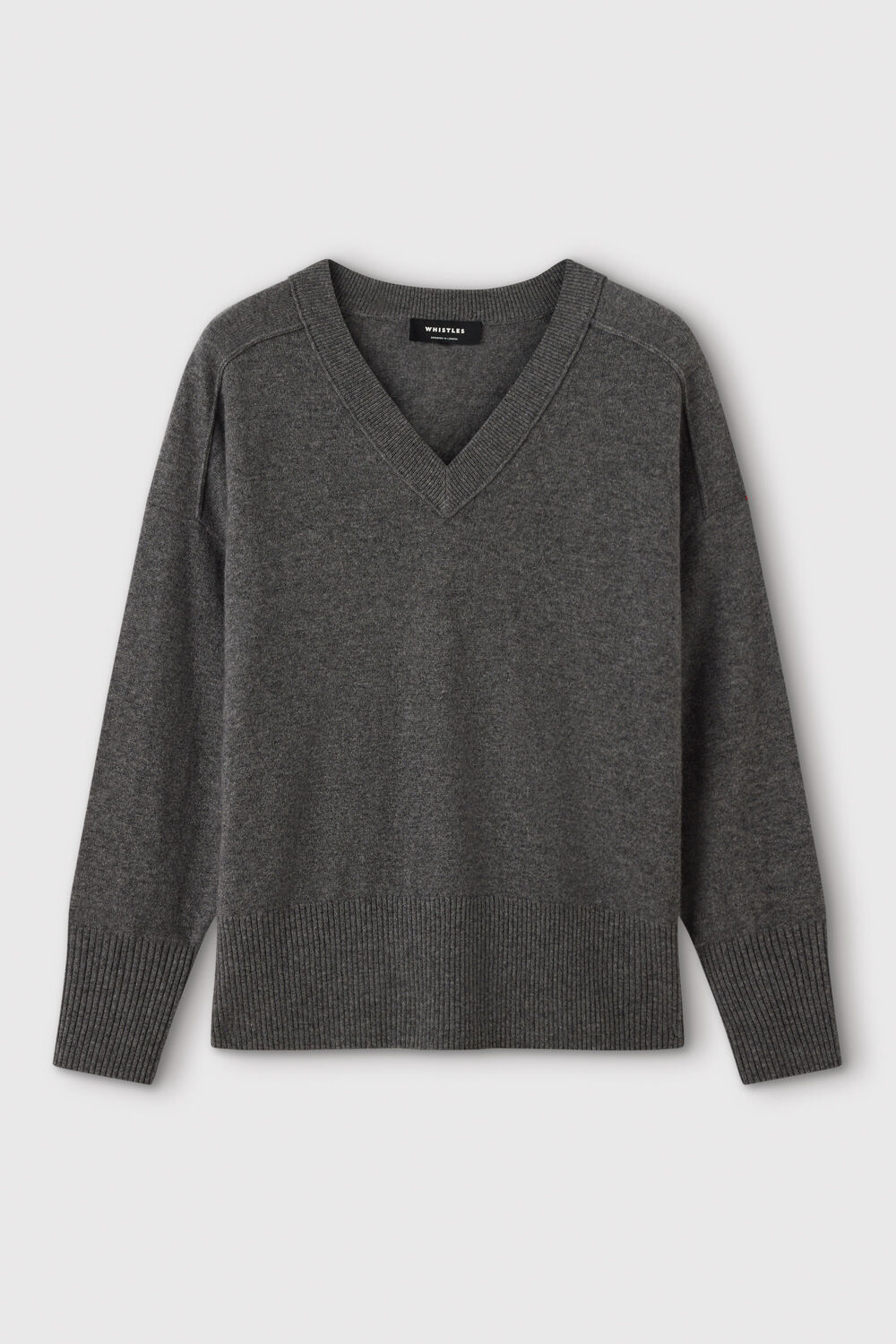 Grey Marl Cashmere Seam Detail V Neck