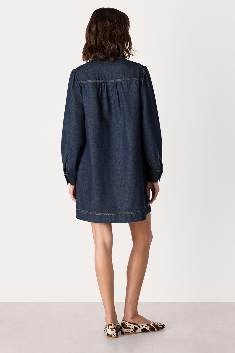 Dark Denim Long Sleeve Shift Mini Dress