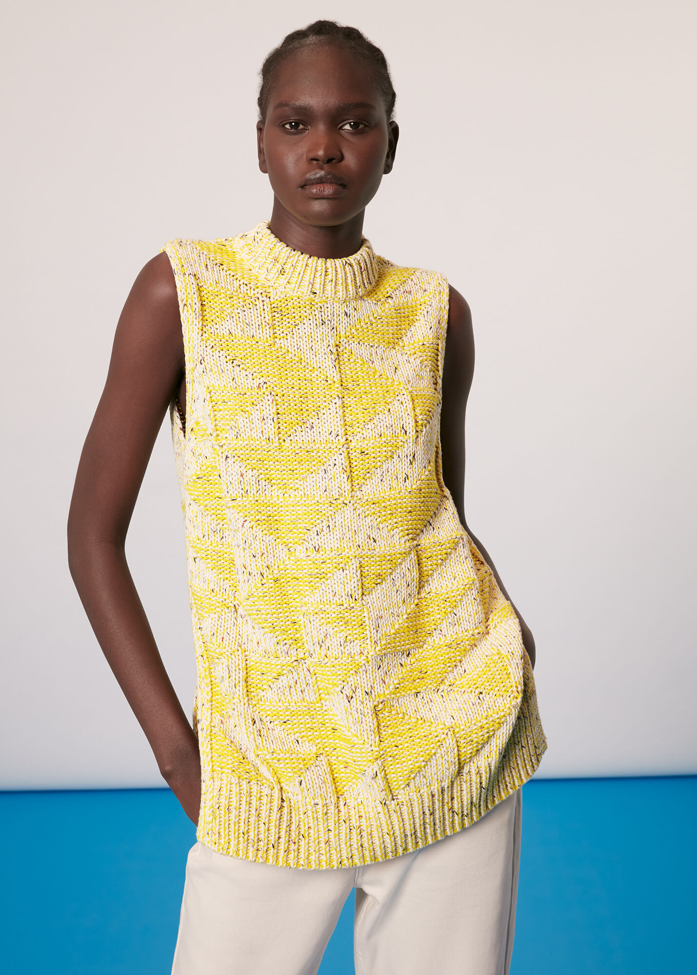 Yellow/Multi Sleeveless Intarsia Knit WHISTLES Whistles UK