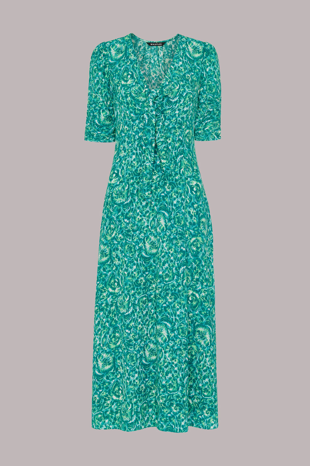 Green Clouded Floral Tie Midi Dress