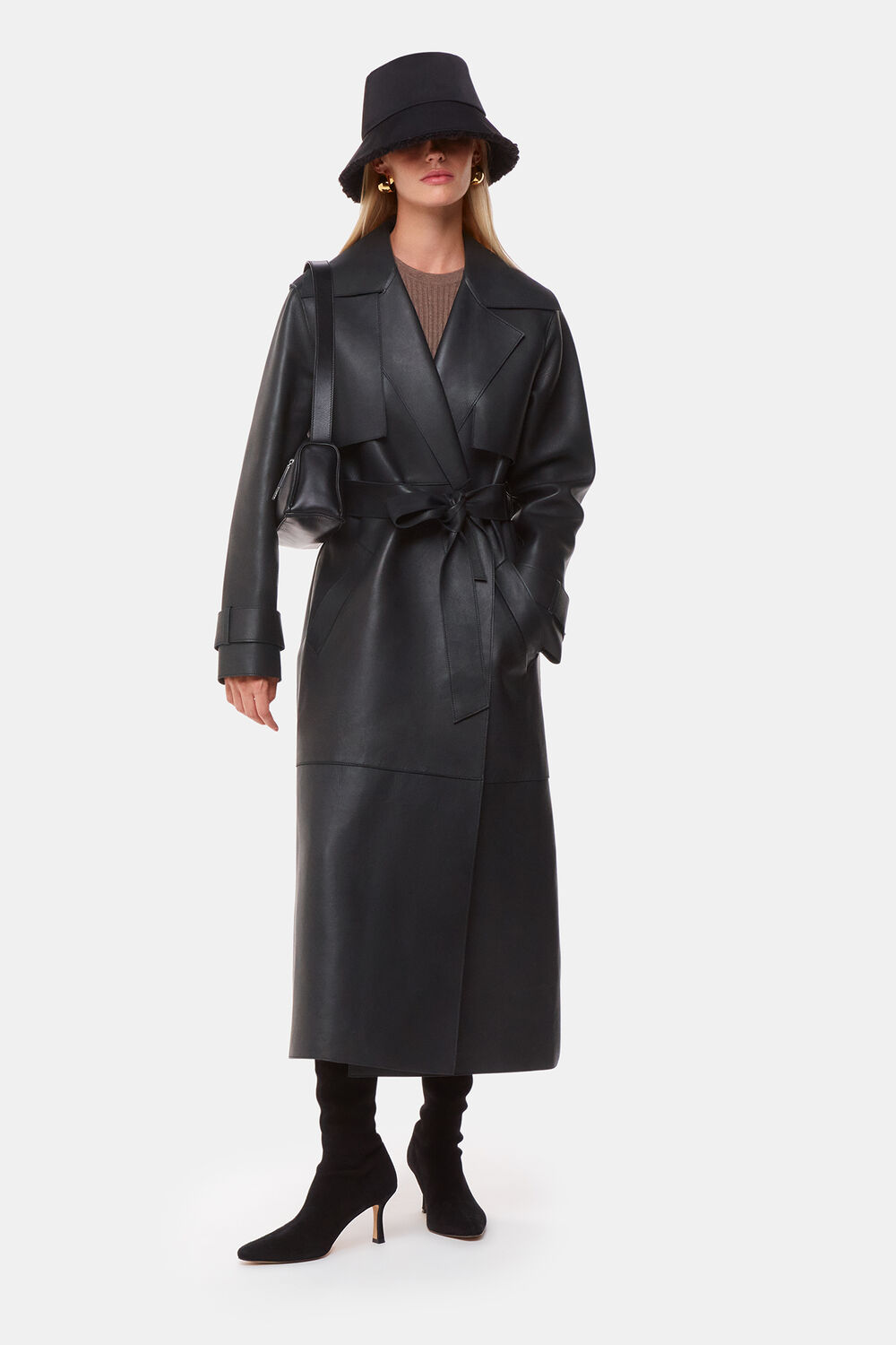 Black Faye Clean Bonded Trench Coat