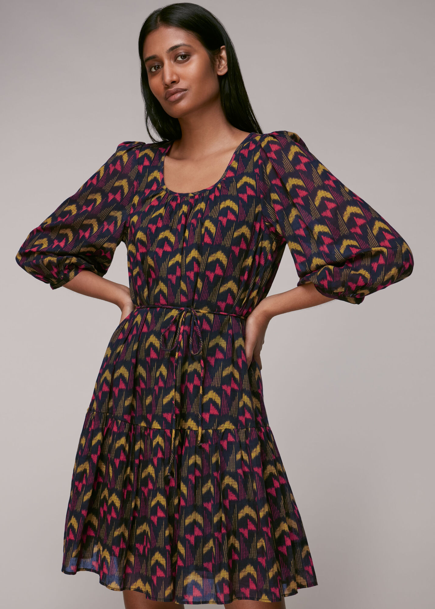 Black/Multi Geometric Ikat Trapeze Dress WHISTLES