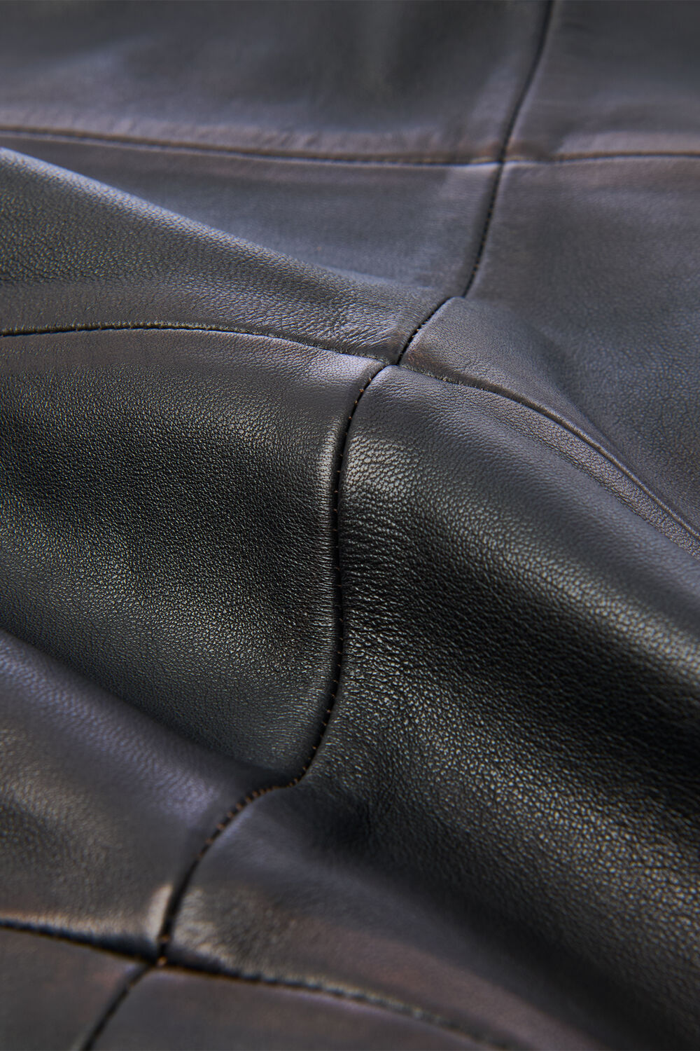 Black Burnished Leather Midi Skirt