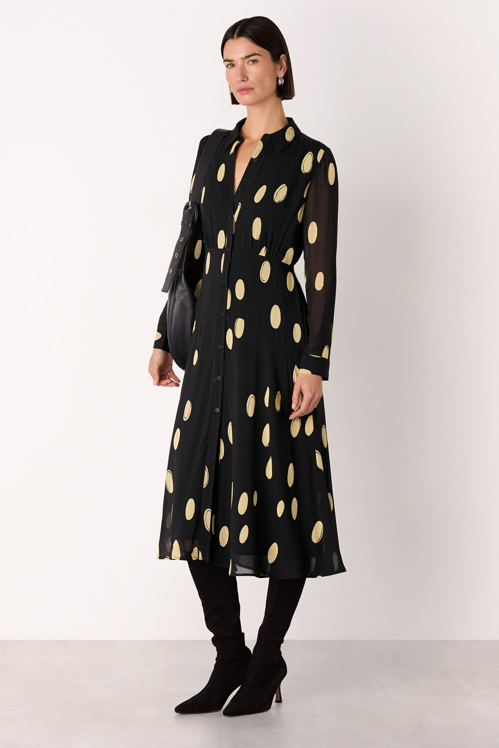 Black Abstract Spot Shirt Dress