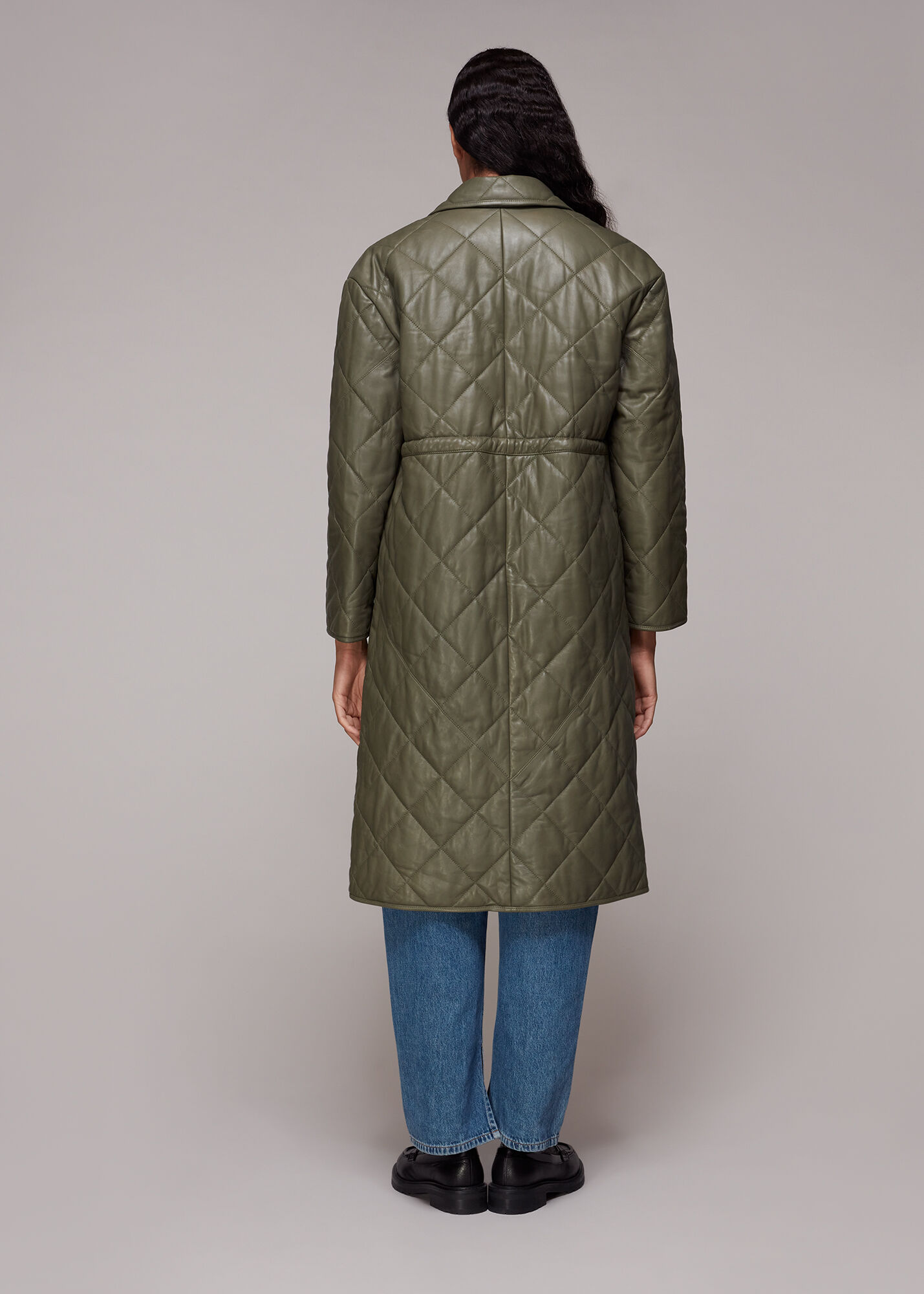 Khaki Millie Leather Quilted Coat WHISTLES