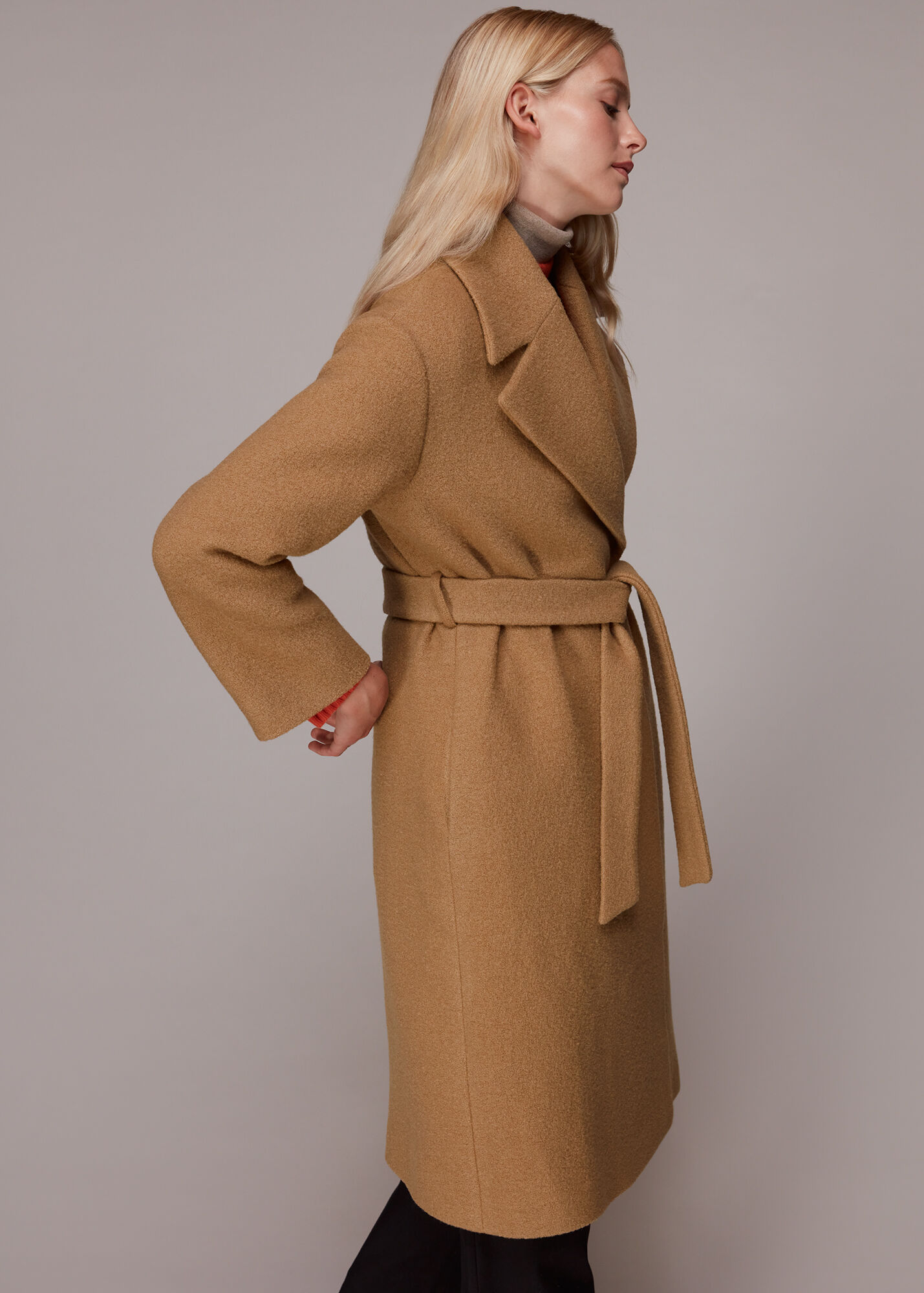 Camel Lorna Wrap Wool Coat WHISTLES