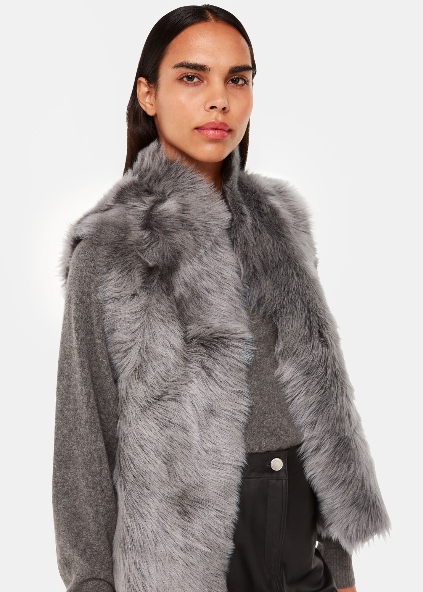 Grey Short Toscana Sheepskin Gilet | WHISTLES | Whistles US |