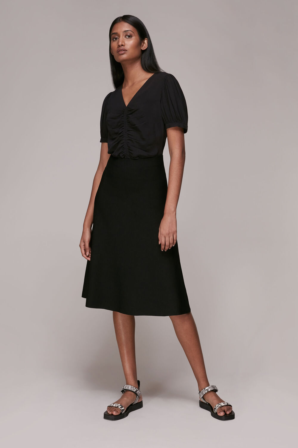 V Neck Gather Detail Top