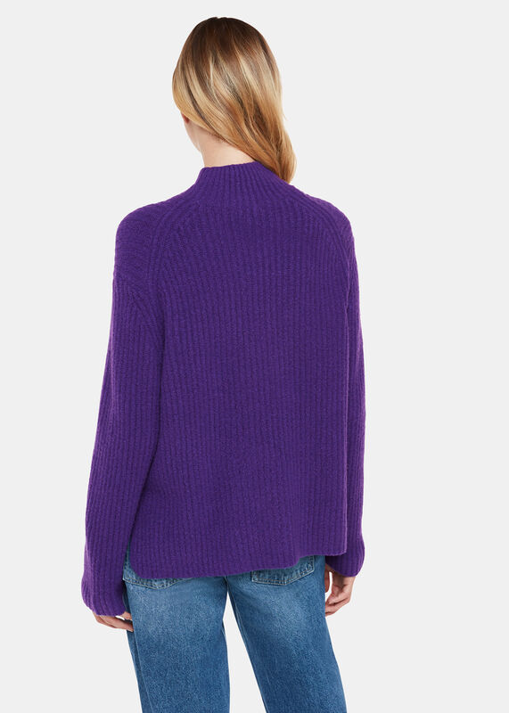Purple Wool Mix Rib Mock Neck Sweater