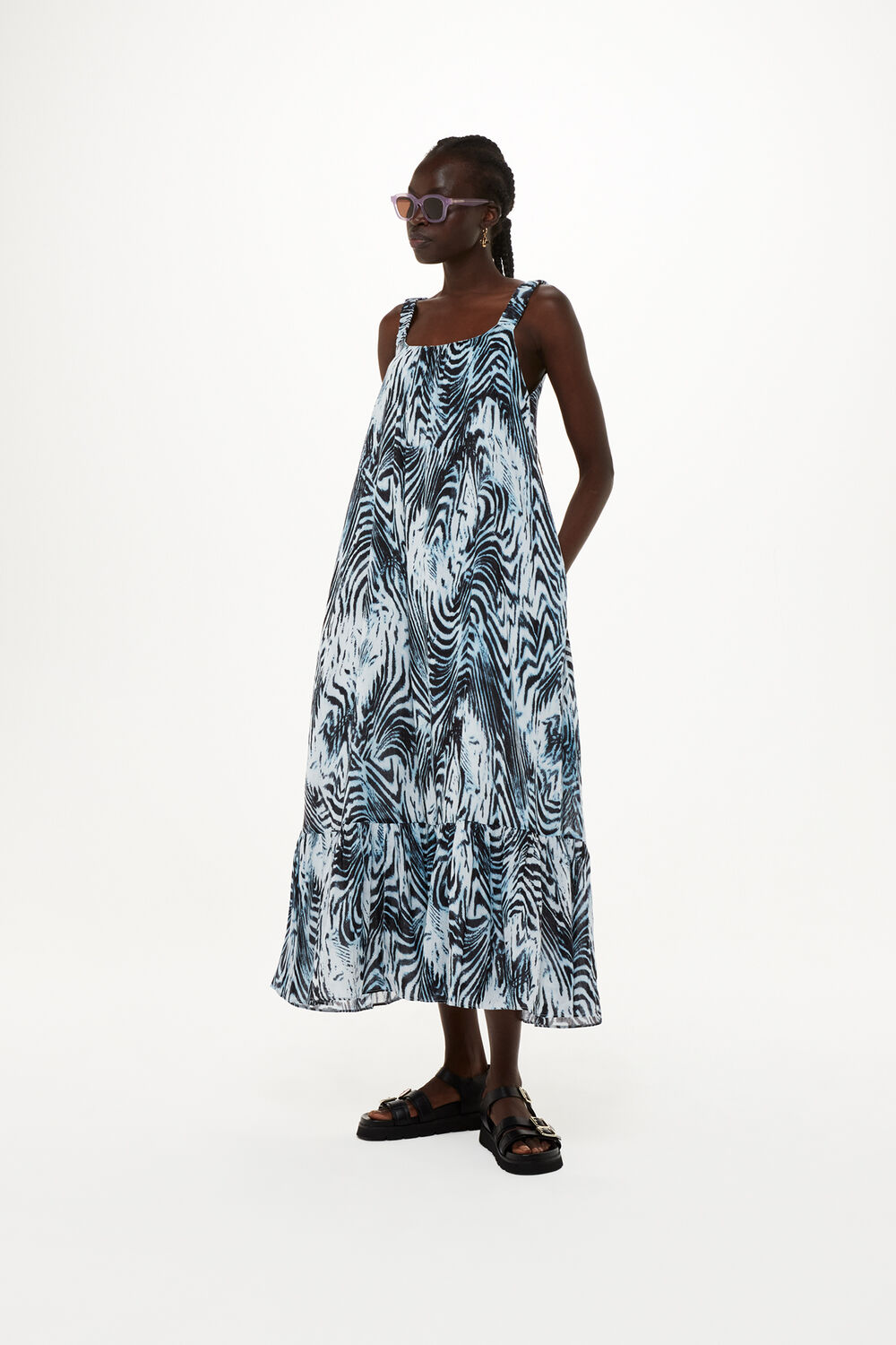 Blue Warped Tiger Rhea Dress