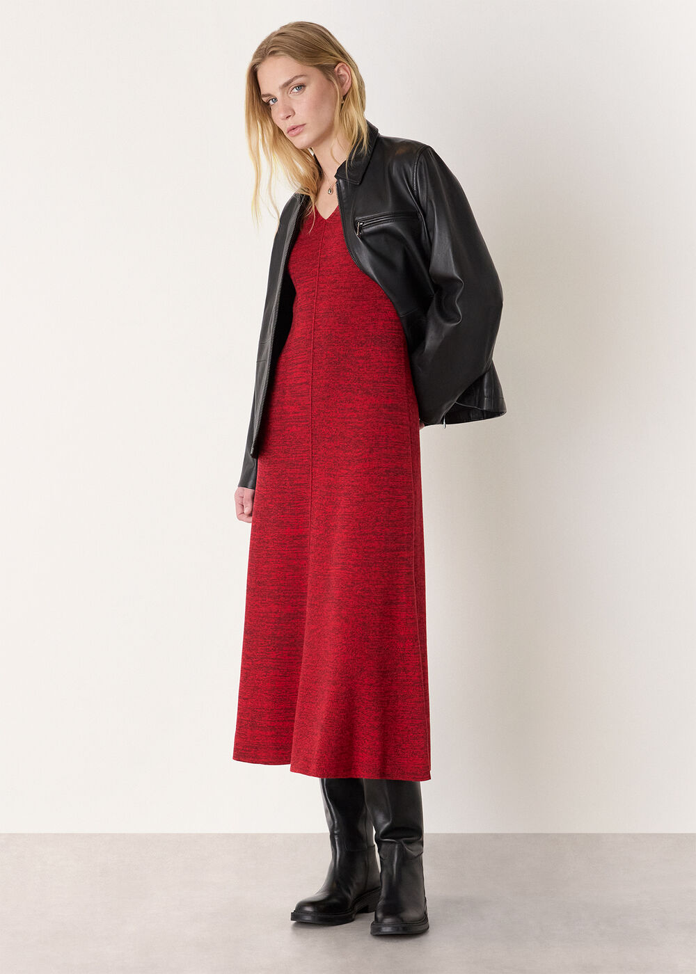 Melange Ribbed Midi Knit Dress