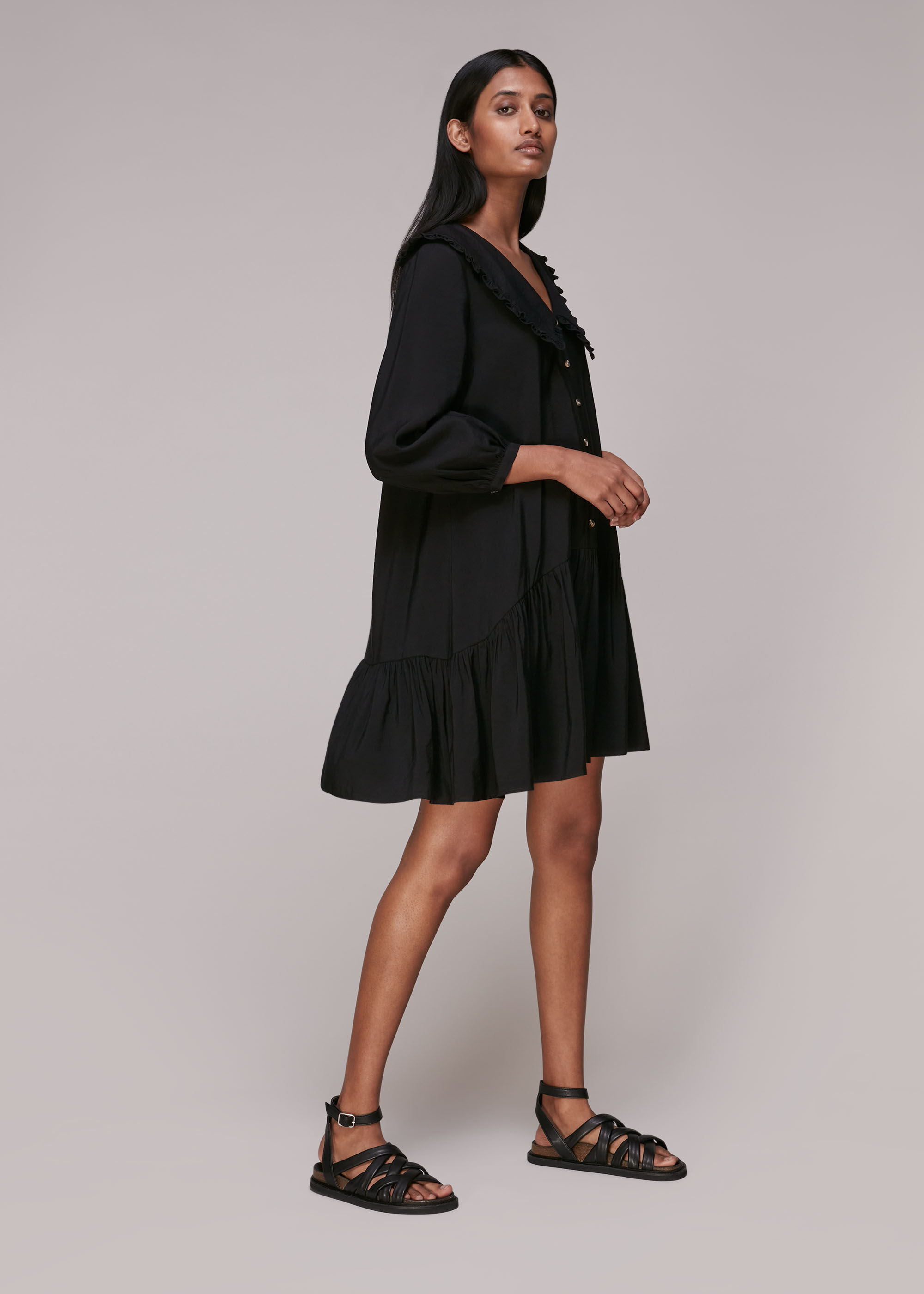 Whistles scalloped collar crepe dress on sale