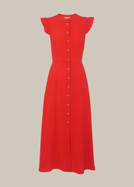 Frill Sleeve Button Dress Red