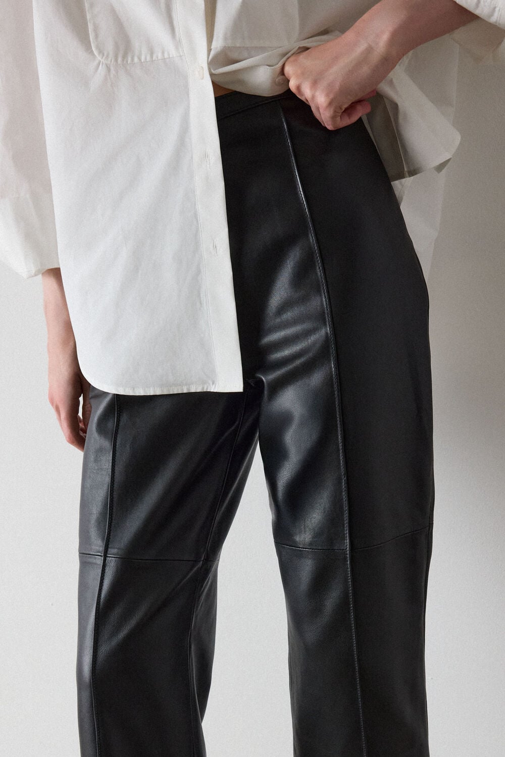 Black High Rise Leather Slim Trouser