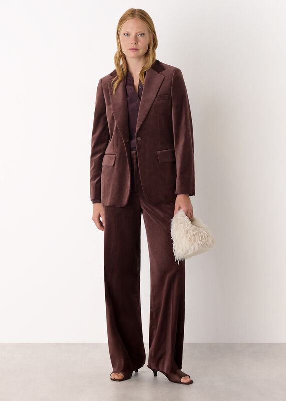 Brown Velvet Straight Leg Trouser