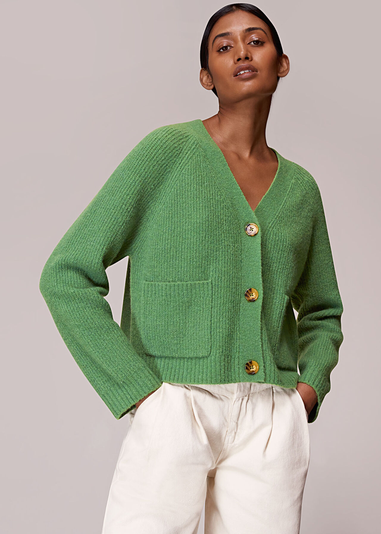 Women's Ribbed Cardigan Pocket Solid Knit Sweater Jacket, Cardigan