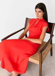 Twist Neck Crepe Midi Dress