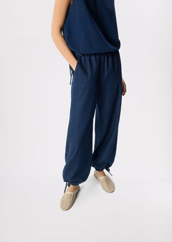 Dark Denim Tie Hem Balloon Trouser