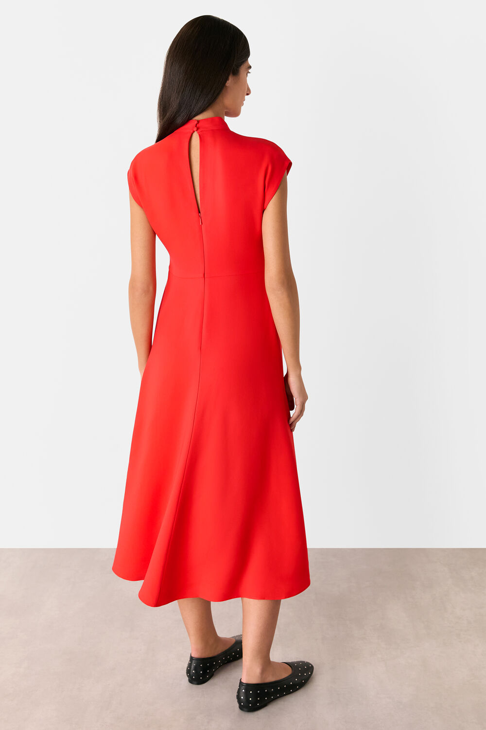 Twist Neck Crepe Midi Dress