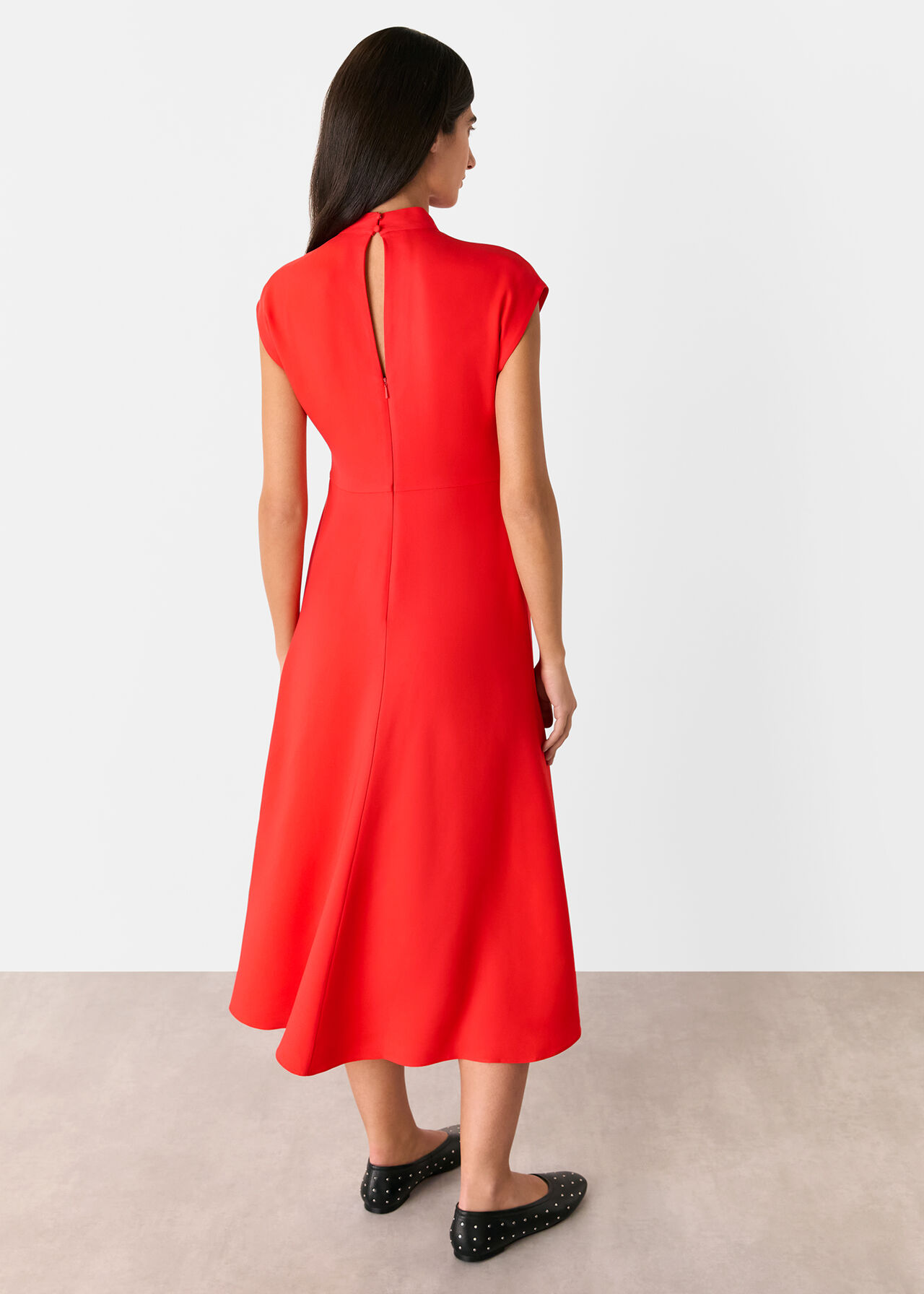 Twist Neck Crepe Midi Dress