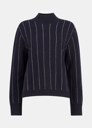 Stripe Wool Funnel Neck Knit