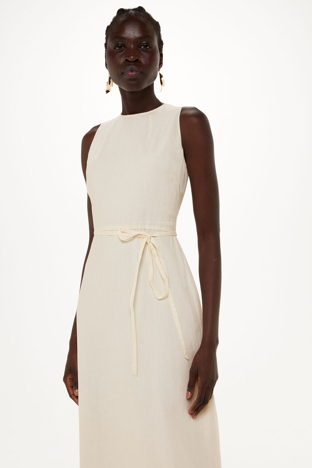 Linen Blend Cut Out Back Dress