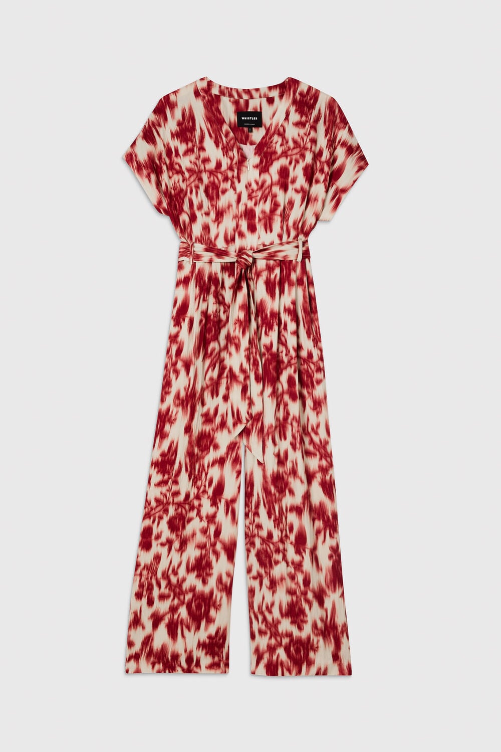 Red Petite Blurred Floral Tie Jumpsuit