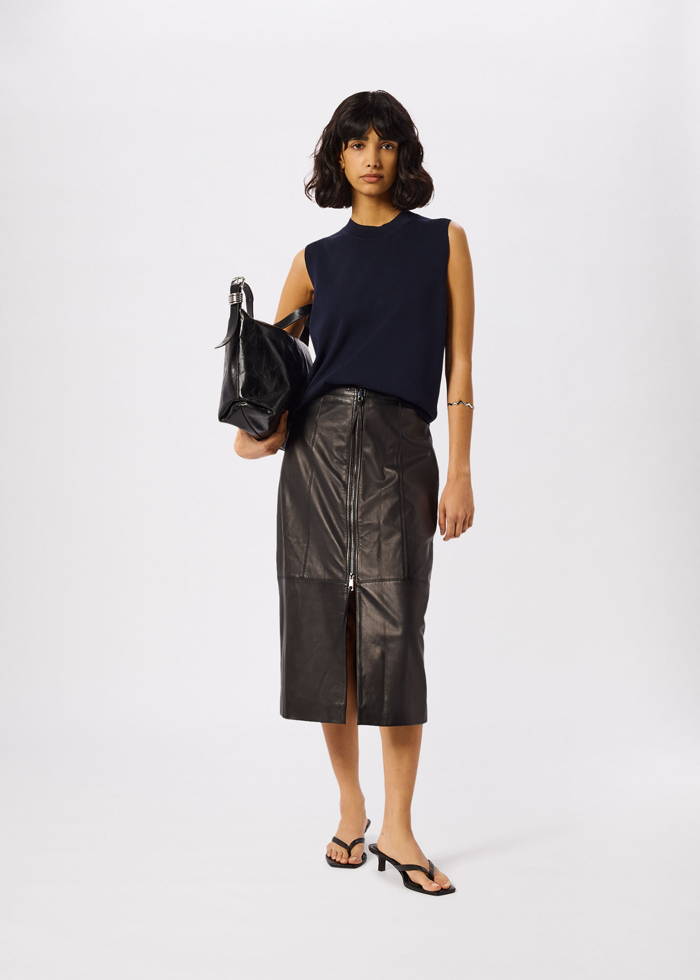 Black Zip Front Leather Pencil Skirt | WHISTLES | Whistles US |