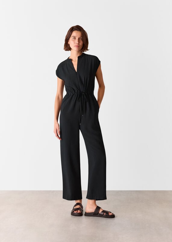 Black Petite Sleeveless Drawstring Jumpsuit