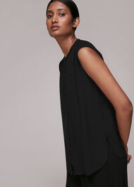 Crinkle Button Front Tank Top