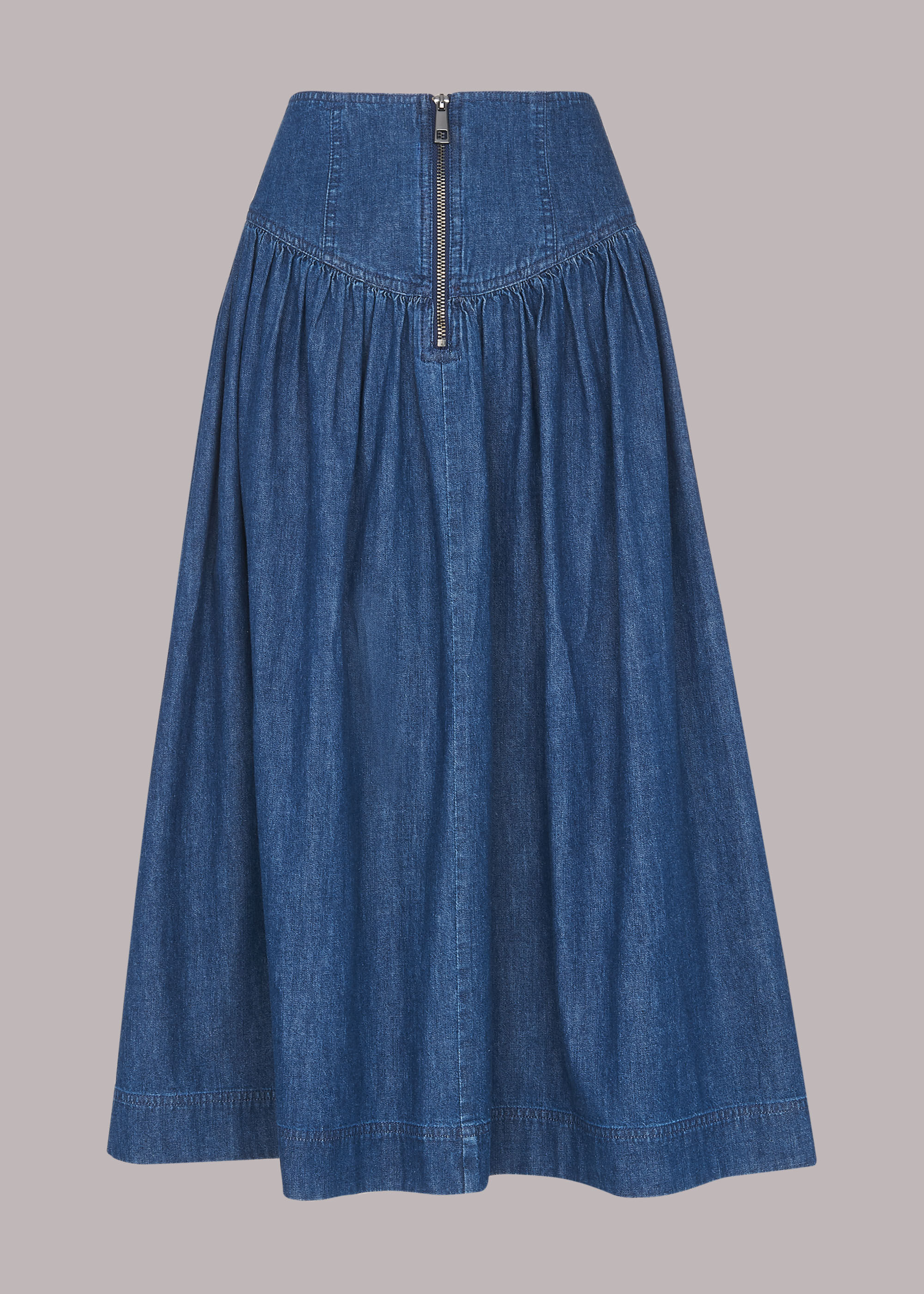 Denim Zip Detail Chambray Midi Skirt | WHISTLES |