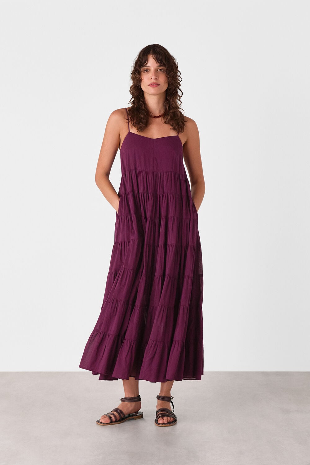 Plum Cotton Tiered Maxi Sun Dress