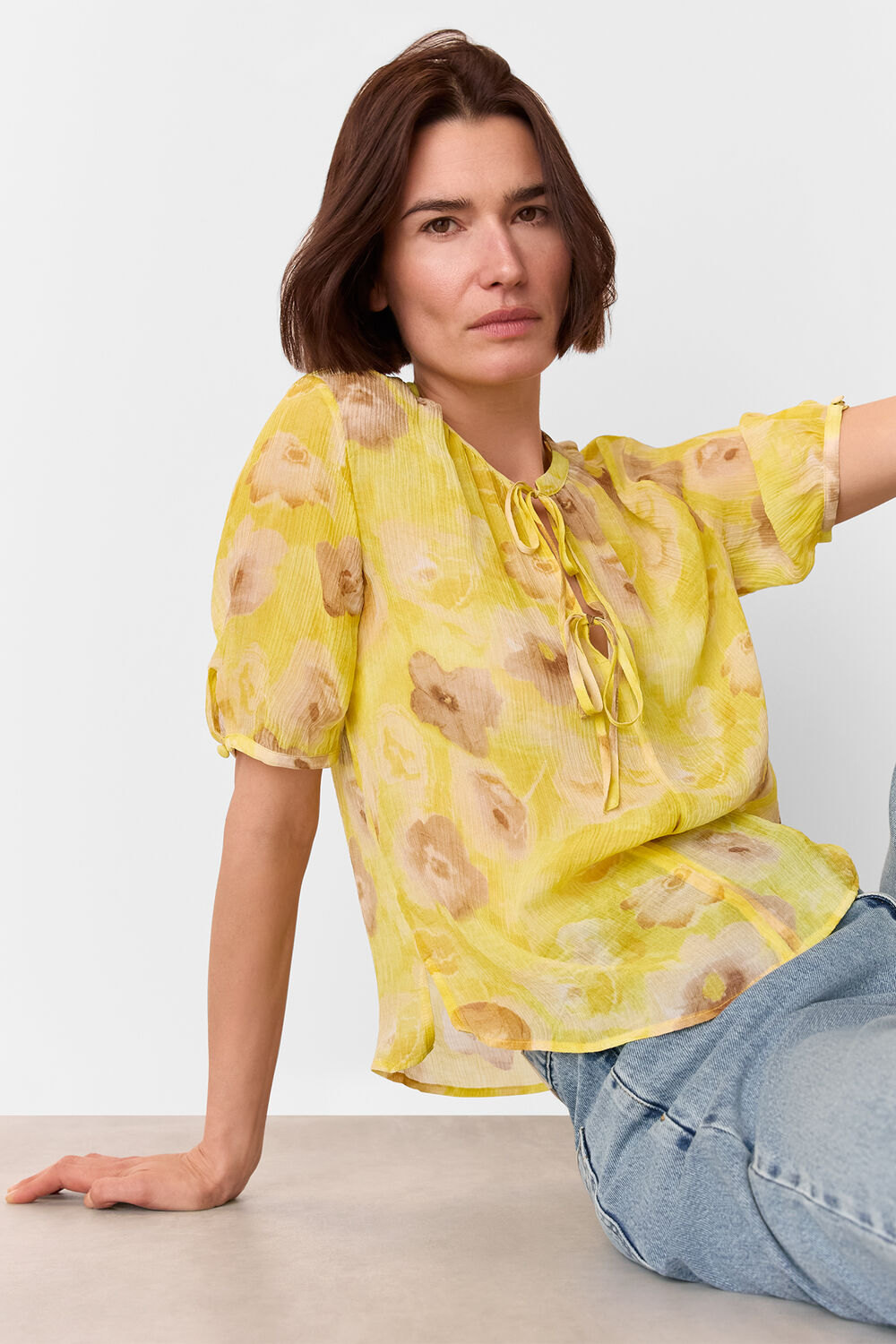 Yellow Sunshine Floral Texture Blouse