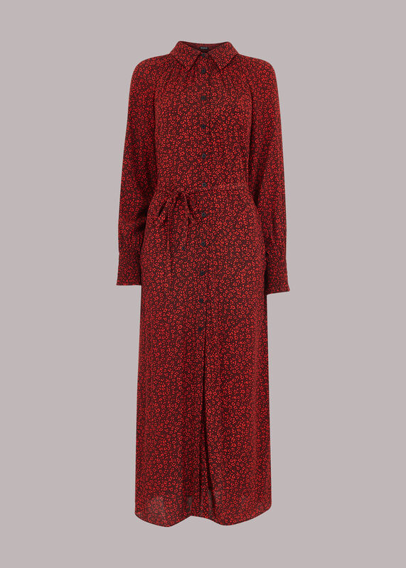 Red Pansy Dot Shirt Dress