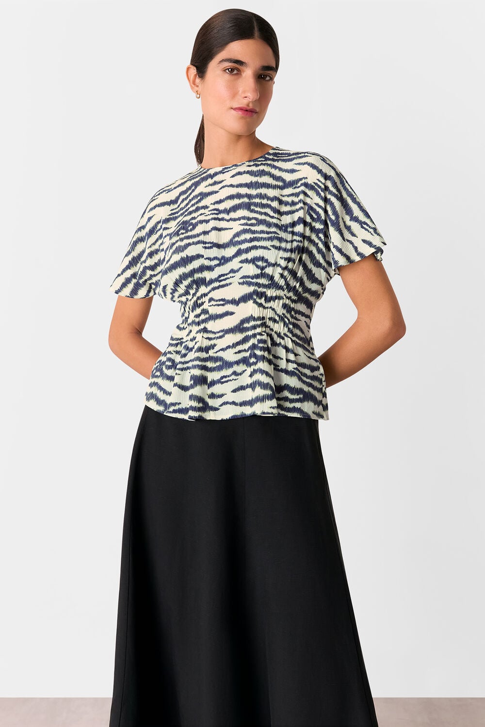 Ivory Feathered Tiger Shirred Blouse