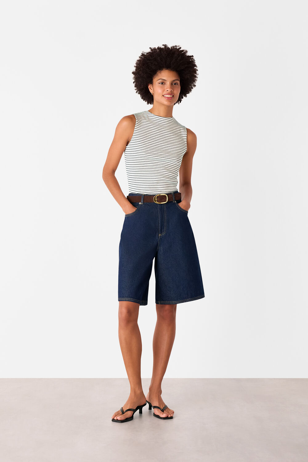 Stripe High Neck Rib Tee