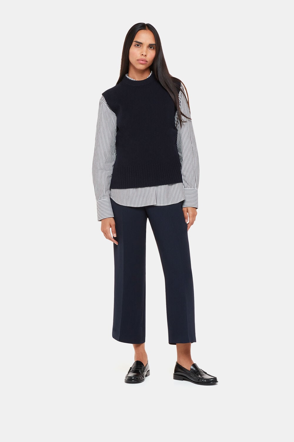 Navy Wide Leg Cropped Pants&nbsp;