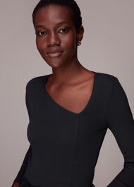 Ribbed Asymmetric V-Neck Top