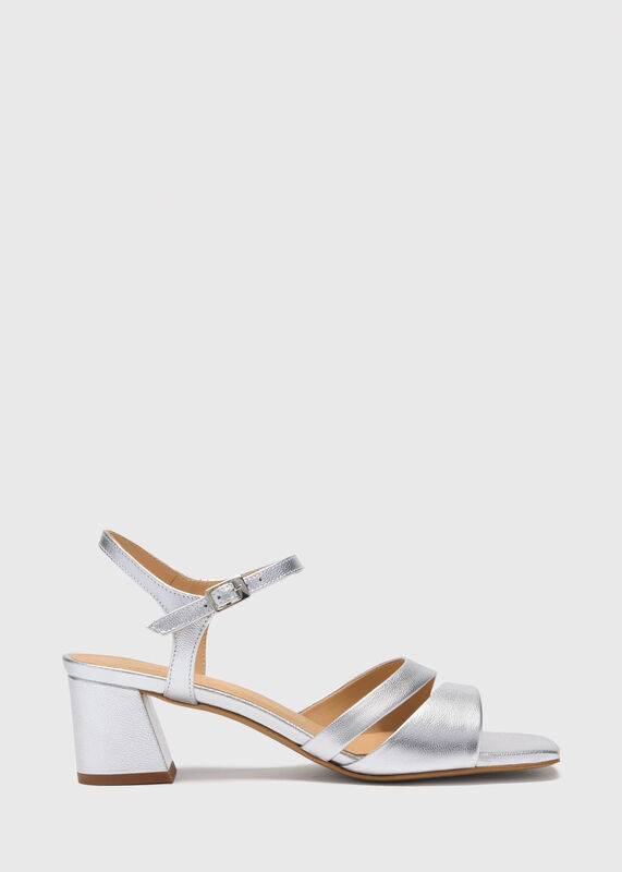 Silver Cutout Block Heel Sandal