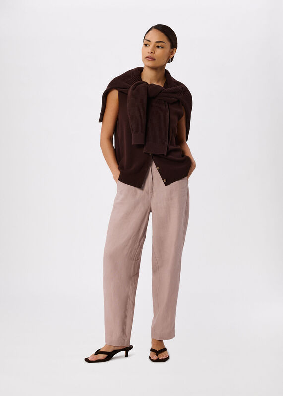 Dusty Pink Petite Linen Barrel Leg Trouser