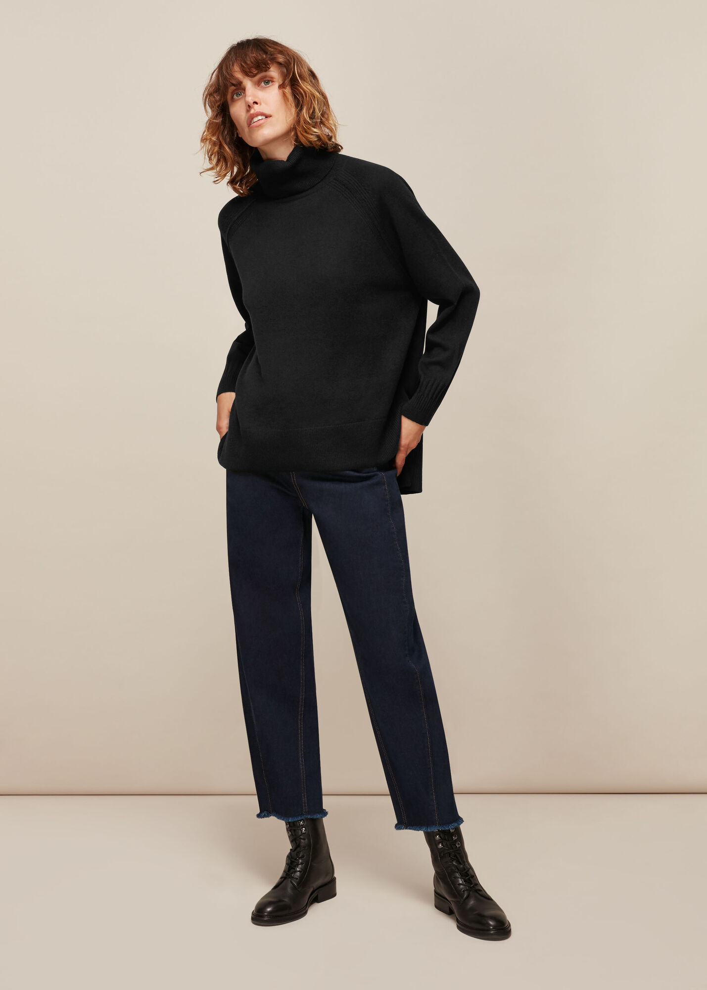 Black Cashmere Roll Neck Sweater | WHISTLES