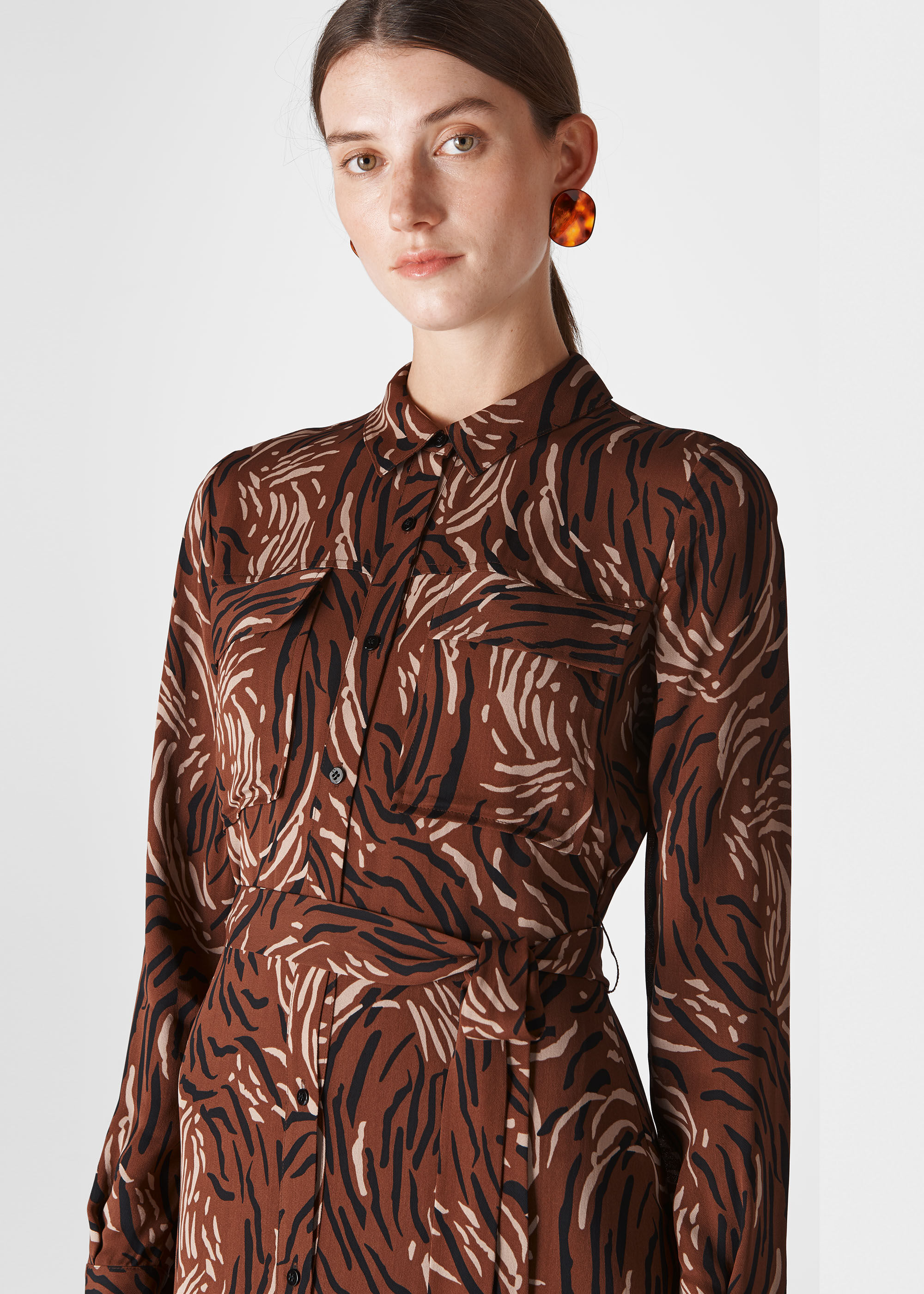 Brown Multi Elfrida Reed Shirt Dress WHISTLES