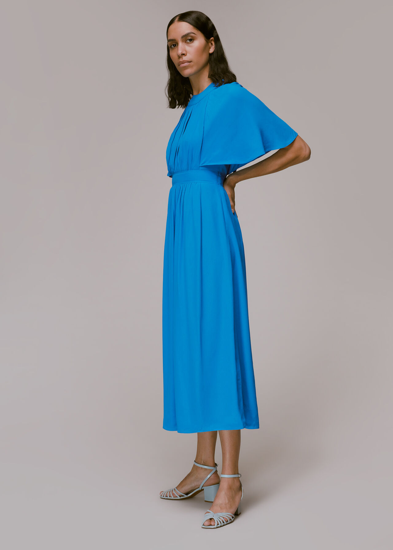 Blue Amelia Cape Sleeve Dress | WHISTLES | Whistles UK